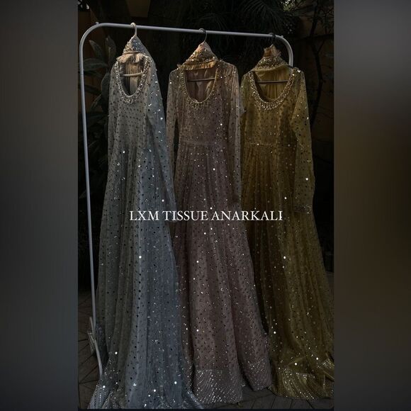 LXM OFFICIAL PAKISTANI AUTHENTIC BRIDAL MIRRORED SEQUIN DESIGNER FLARED DRESS - Picture 8 of 17